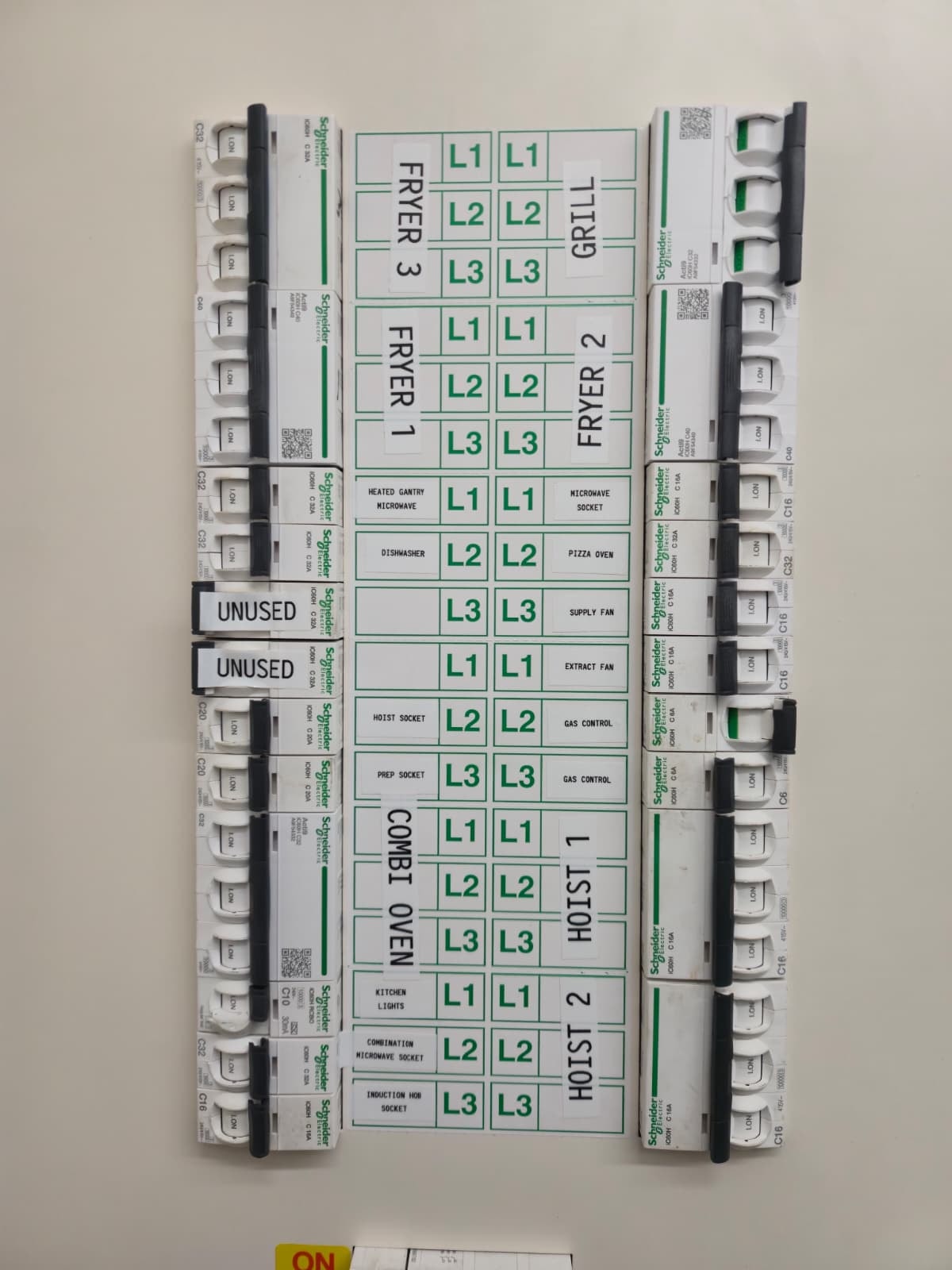 Electrical distribution board — kitchen equipment wiring